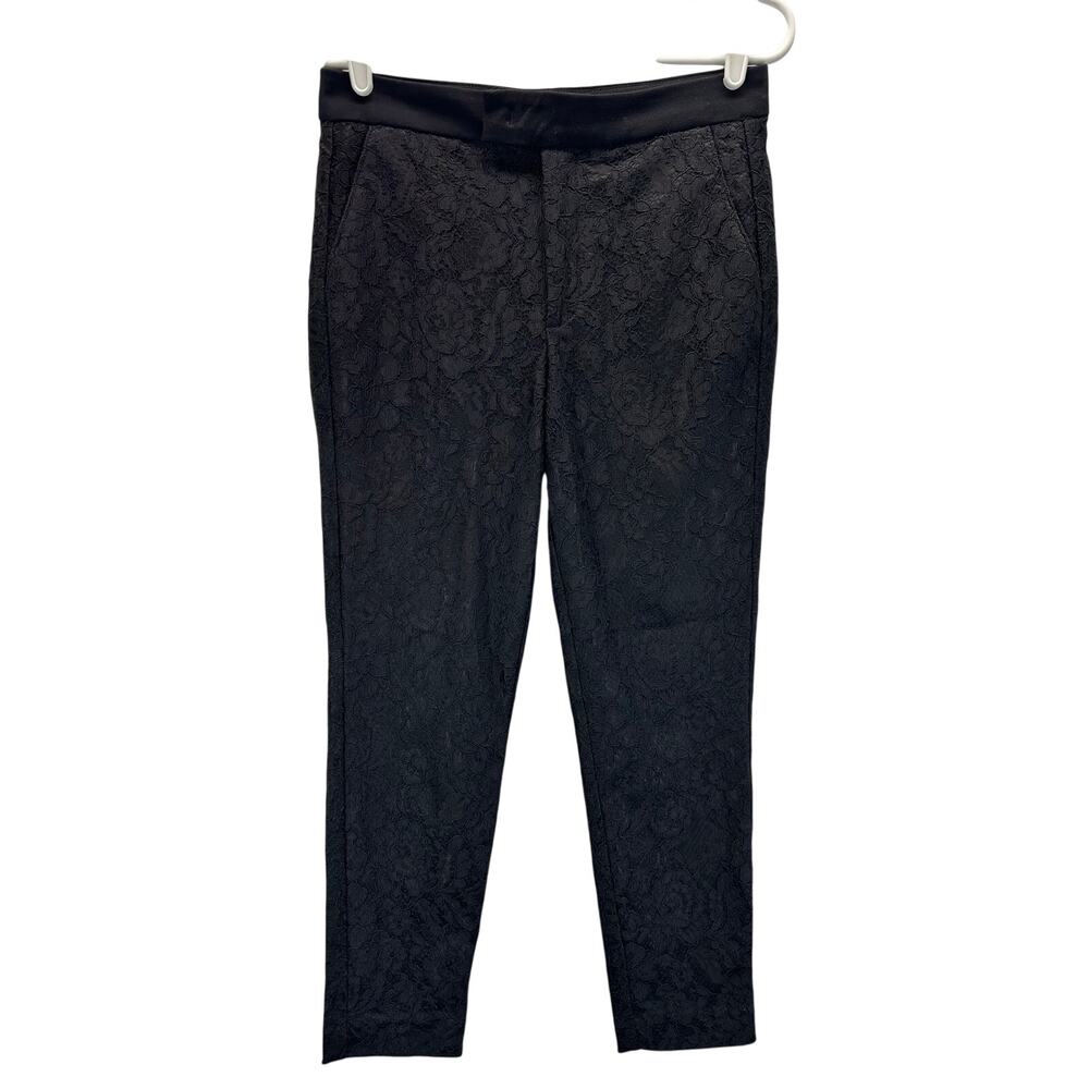 7 For All Mankind Lace Overlay Pants Womens Black 28 Festival Party New Years